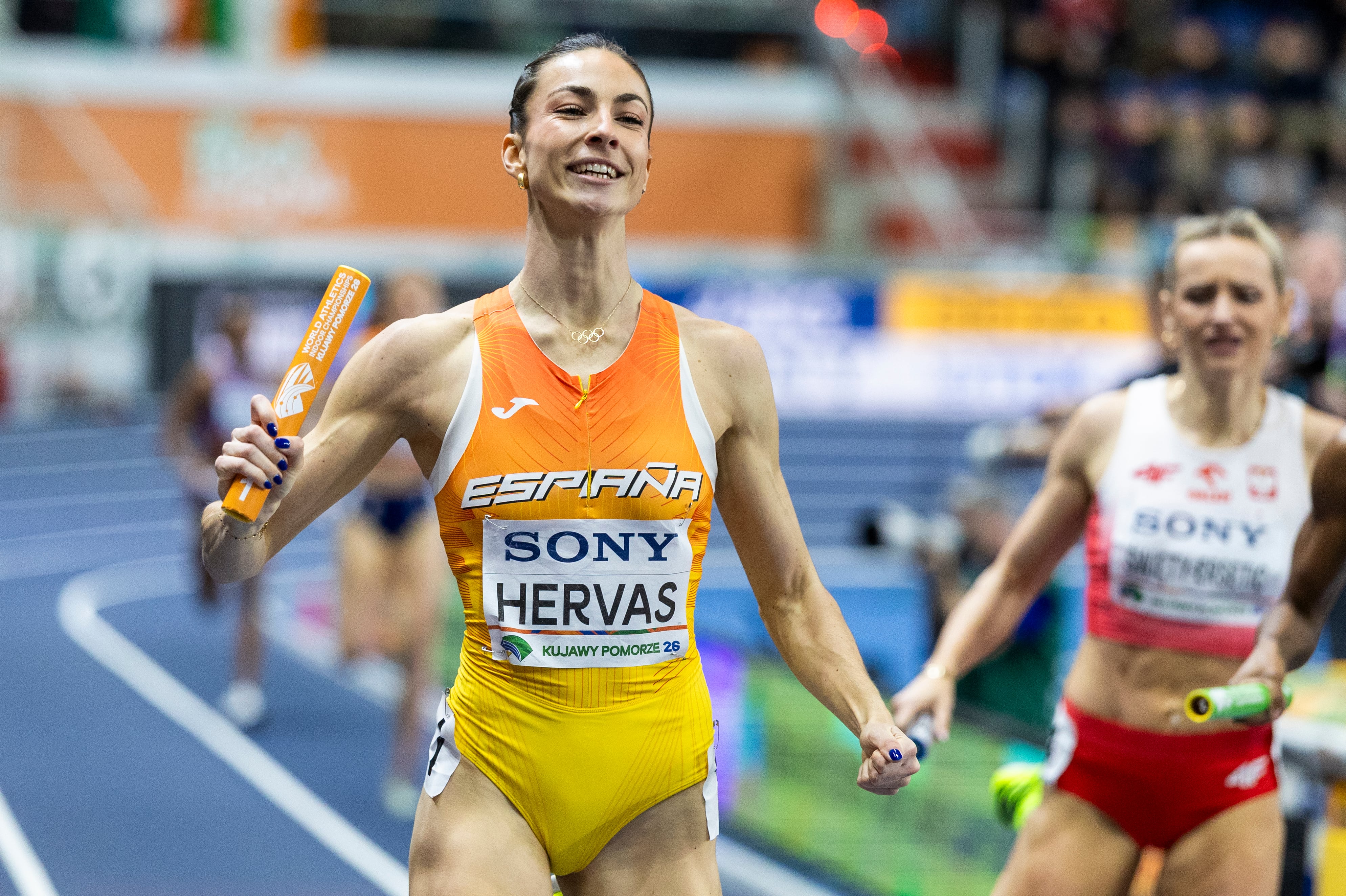 Blanca Hervás, en el relevo 4x400 del Mundial de atletismo