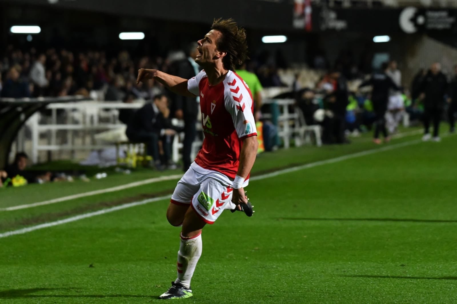 Rafael Fernández Chumbi celebra el gol del Real Murcia en el Cartagonova, ante el FC Cartagena. Foto de archivo.
