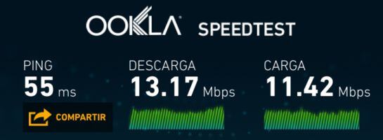 Test de velocidad realizado en un teléfono móvil 4G