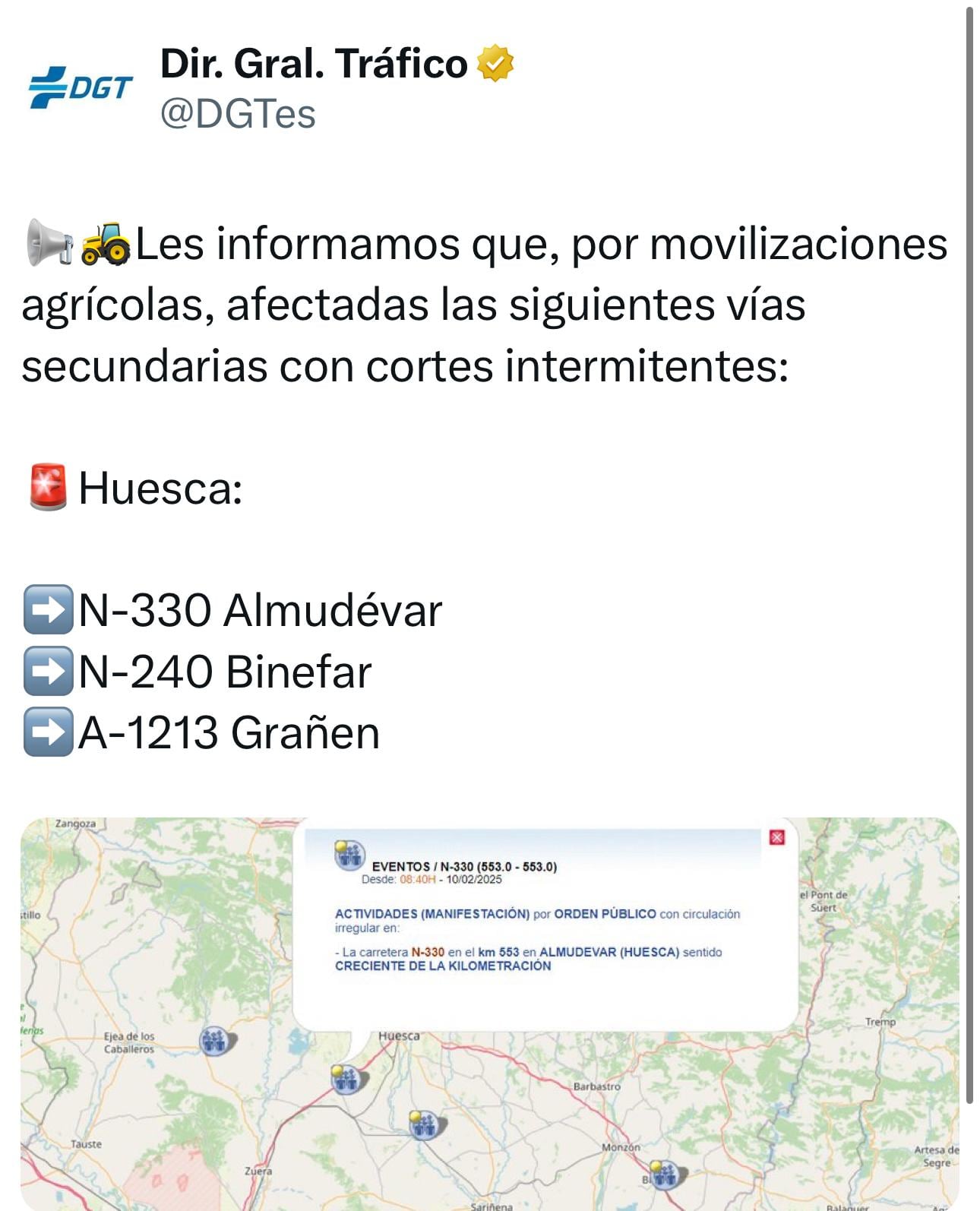 Advertencia de la DGT sobre las afecciones en las carreteras de la provincia