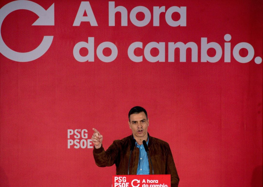 El presidente del Gobierno y líder del PSOE, Pedro Sánchez, participa en el mitin del candidato socialista a la presidencia de la Xunta, Gonzalo Caballero, celebrado este sábado en el Jardín del Posío de Ourense