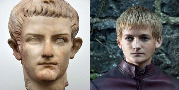 Caligula (en mármol, Ny Carlsberg Glyptotek, Copenhague) y Joffrey Baratheon interpretado por Jack Gleeson (Juego de Tronos, HBO)