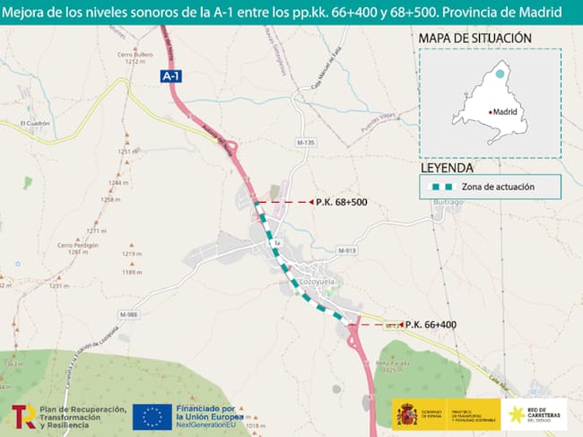 El Ministerio de Transportes adjudica las obras para reducir el ruido de la A-1 a su paso por Lozoyuela