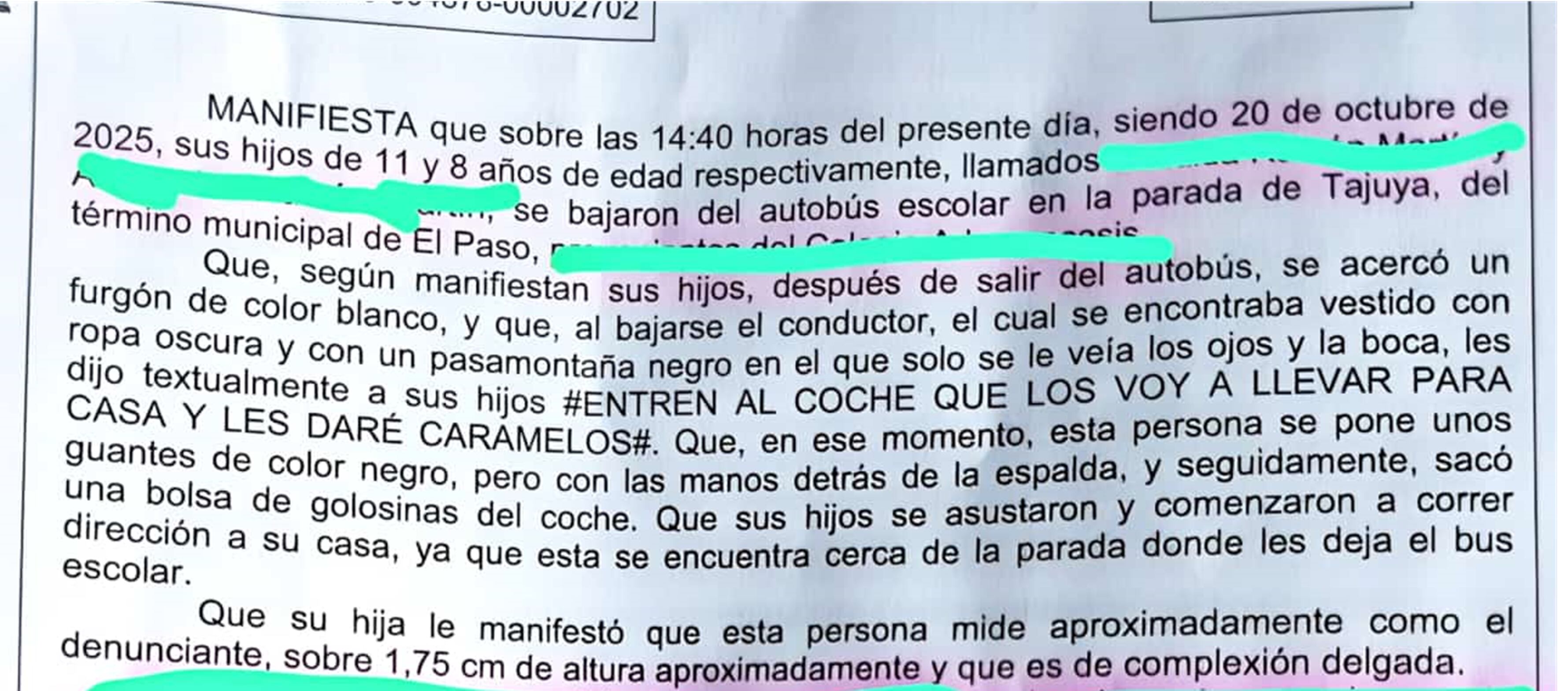 Fragmento del atestado policial que recorre las redes sociales