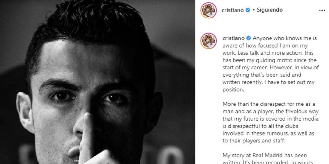 El comunicado de Cristiano Ronaldo en Instagram