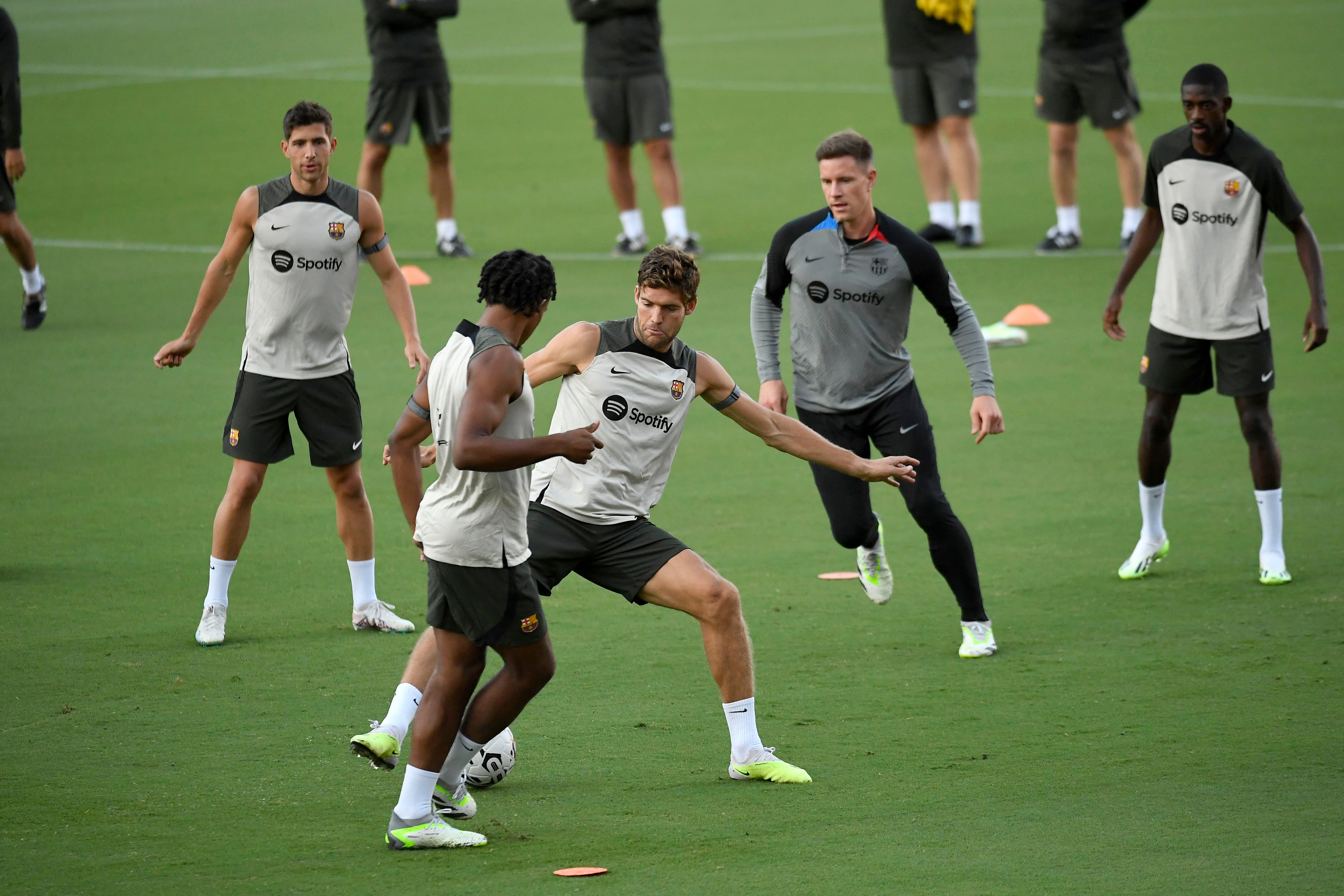 Jugadores de FC Barcelona, durante un entrenamiento en la pretemporada en Los Ángeles