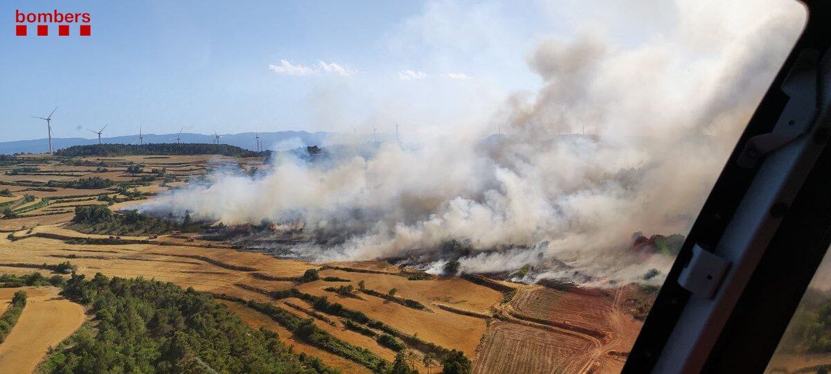 Vista aèria de l'incendi de Vallbona de les Monges, dilluns 4 de juliol