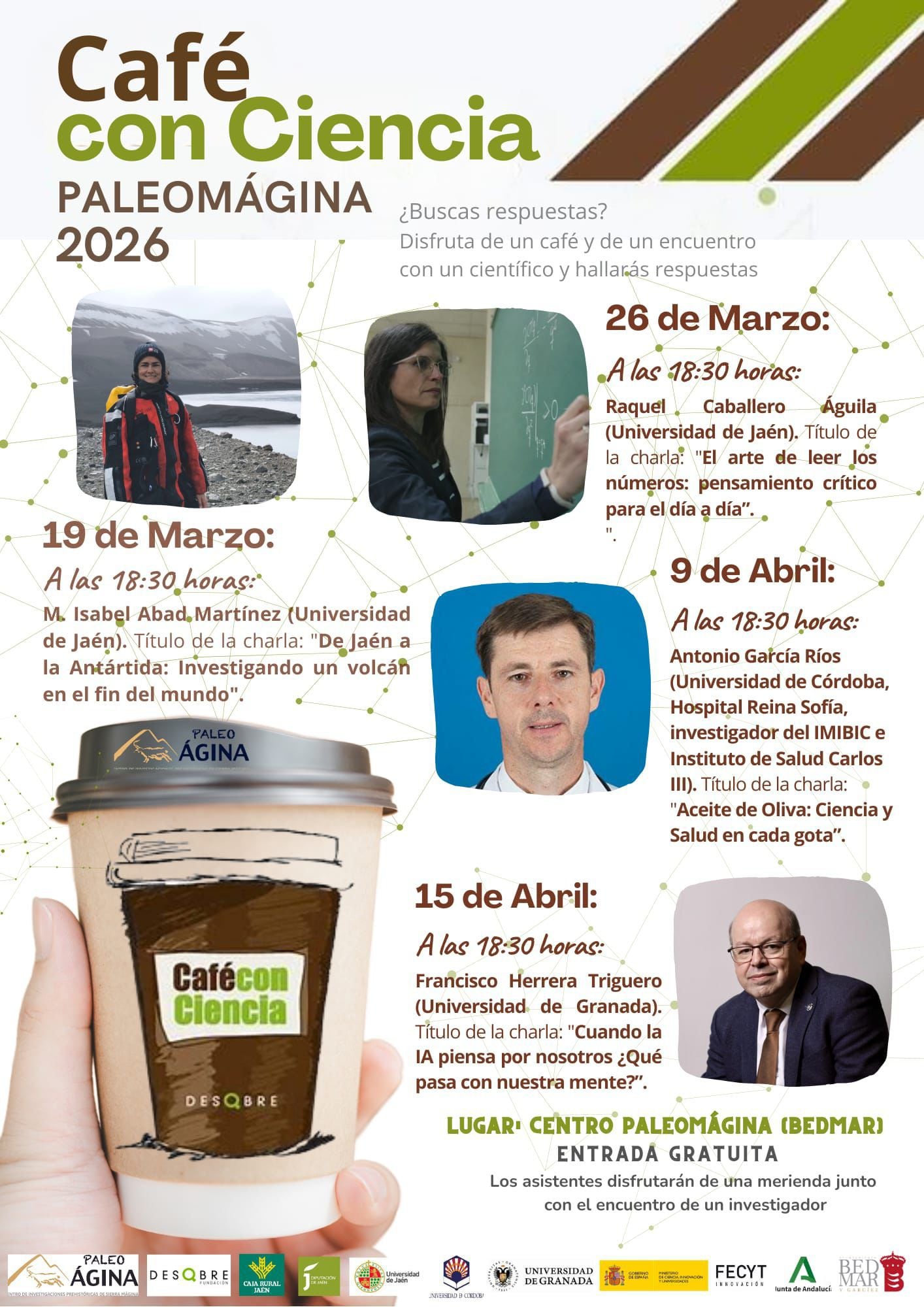 Cartel anunciador con todo el ciclo de conferencias de 'Café con Ciencia en PaleoMágina'