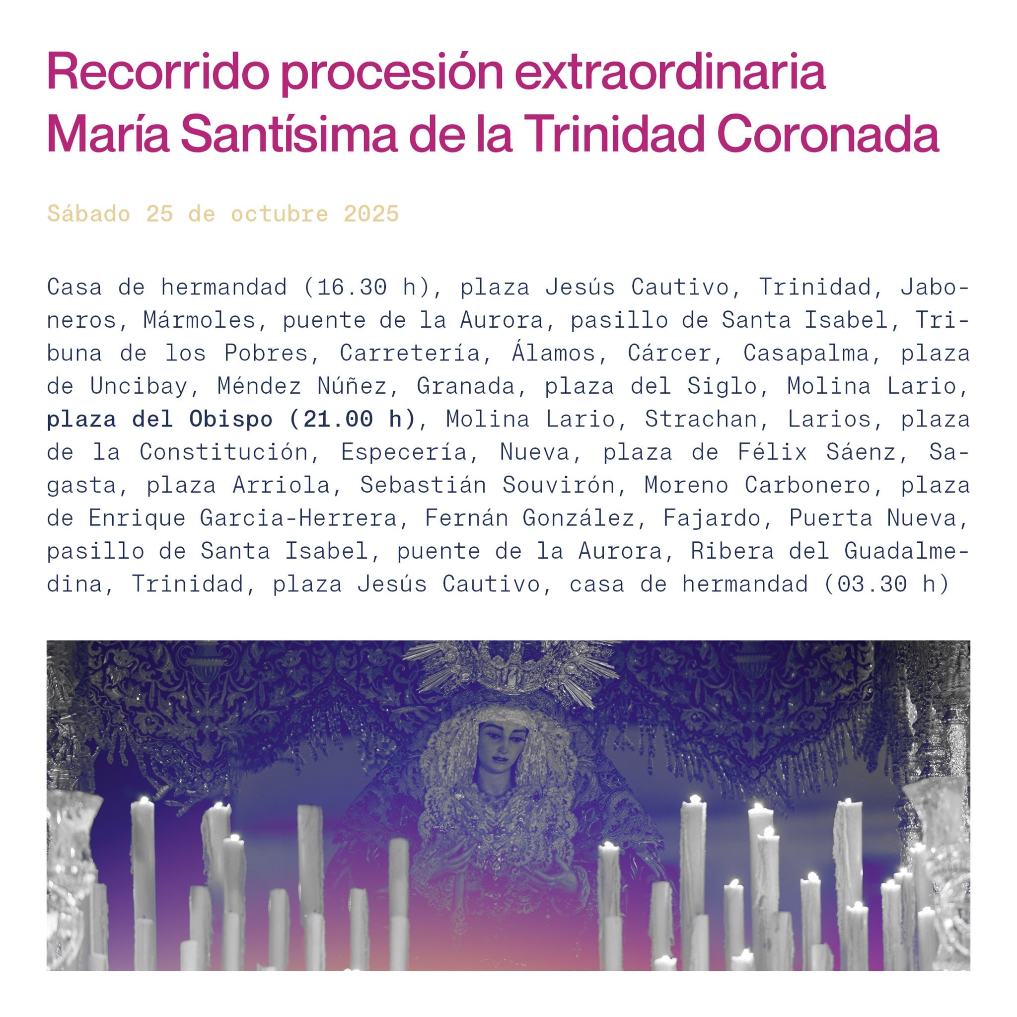 Recorrido procesión extraordinaria Virgen de la Trinidad