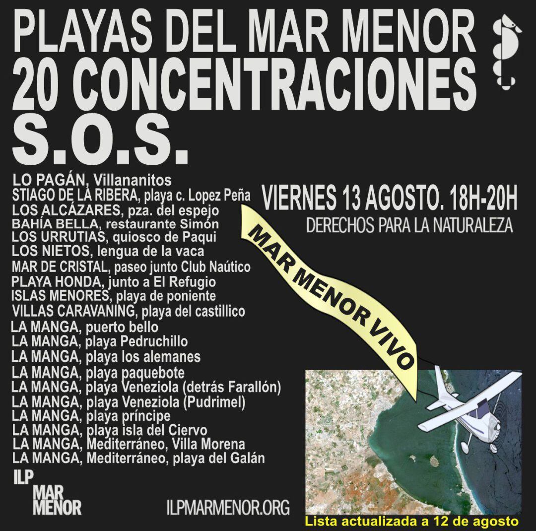 Quince asociaciones y una avioneta se suman este viernes a las protestas por el estado del Mar Menor 