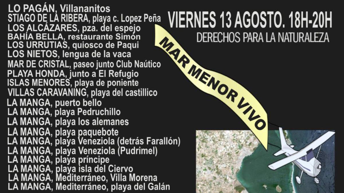 Quince asociaciones y una avioneta se suman este viernes a las protestas por el estado del Mar Menor
