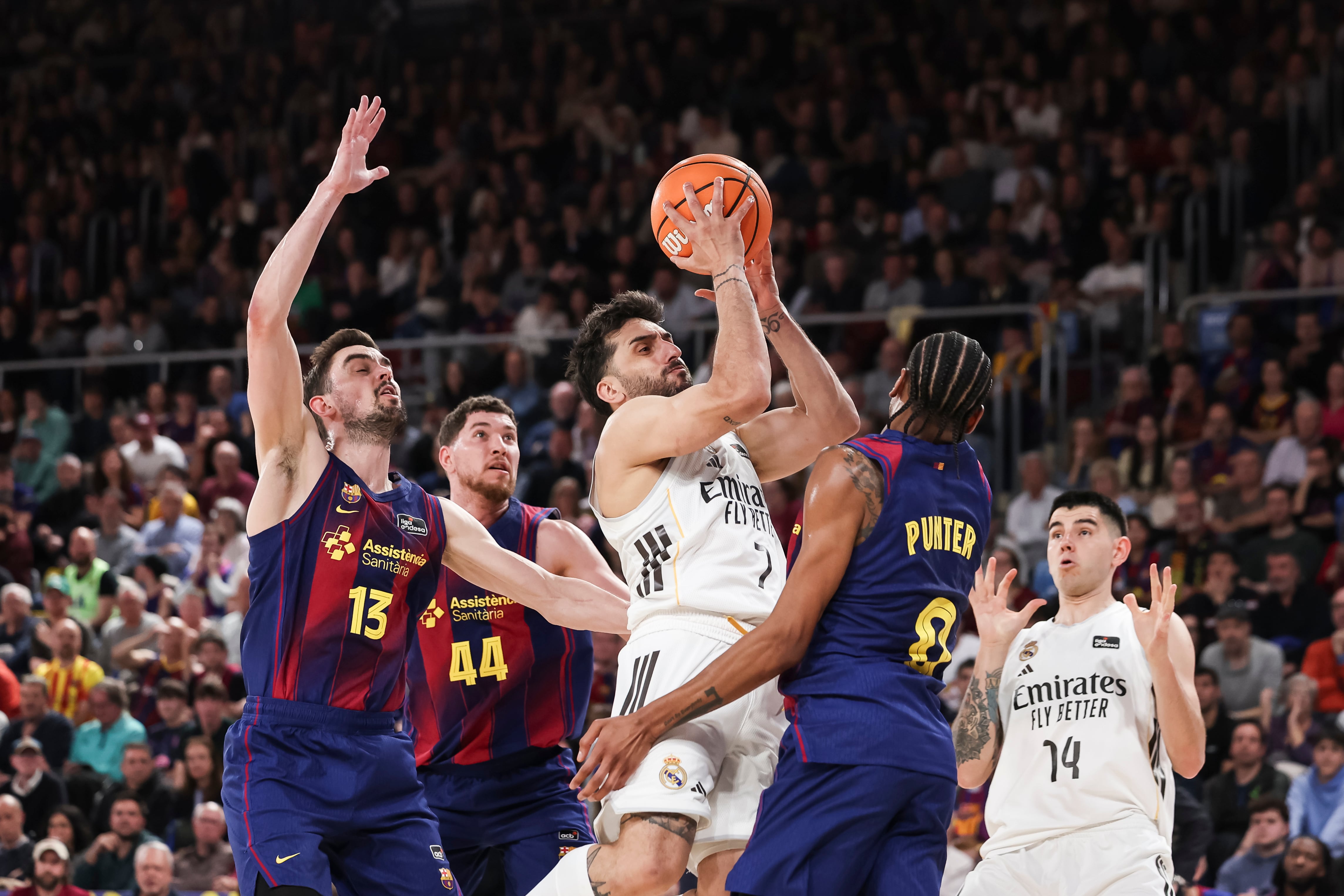 BARCELONA, SPAIN - MARCH 22: Facu Campazzo of Real Madrid in action during the Spanish League, Liga ACB Endesa, basketball match played between FC Barcelona and Real Madrid at Palau Blaugrana on March 22, 2026 in Barcelona, Spain. (Photo By Javier Borrego/Europa Press via Getty Images)