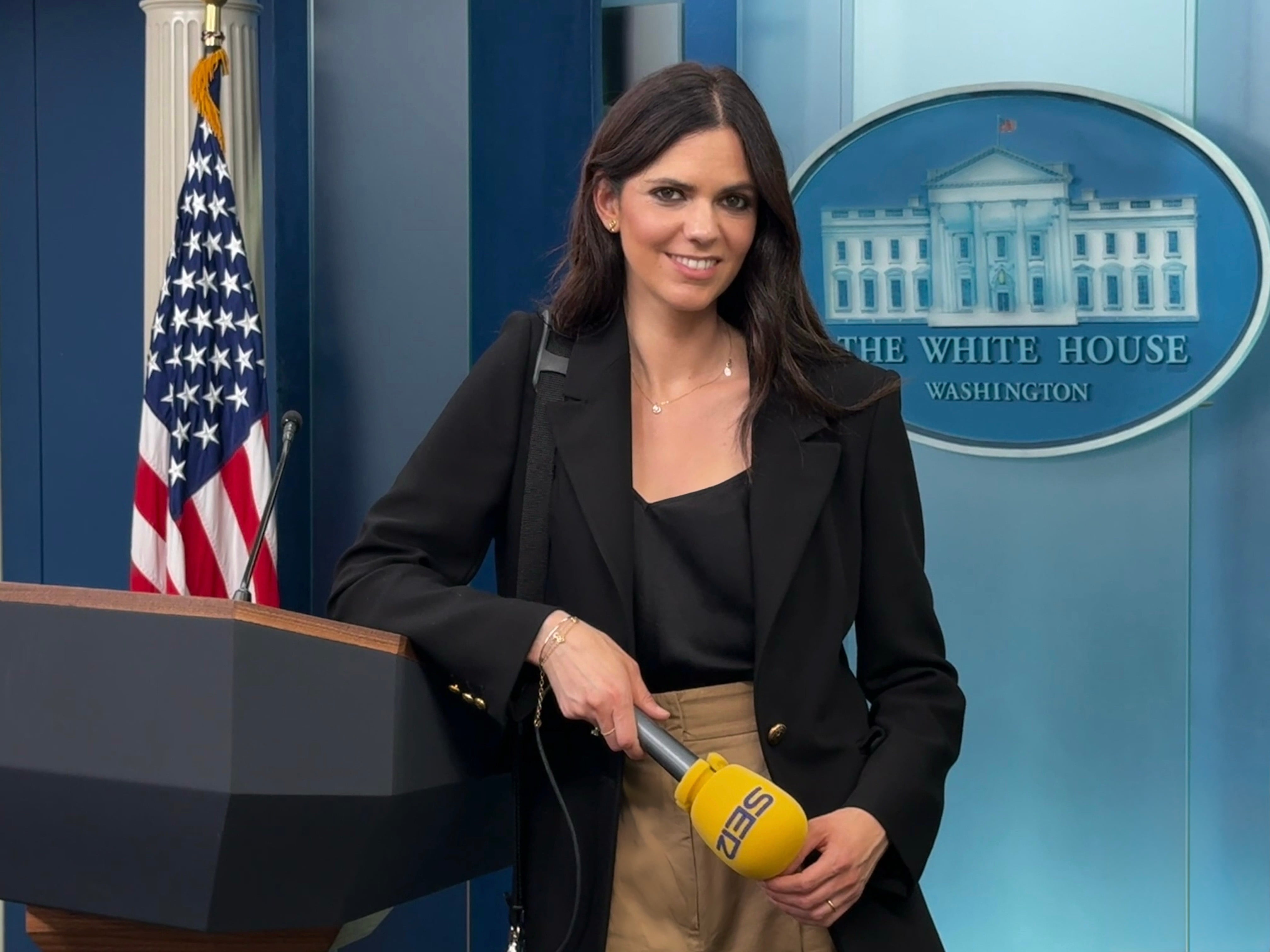 Sara Canals a la sala de premsa de la Casa Blanca