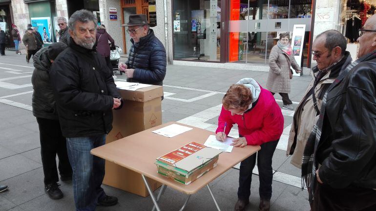 Recogida de firmas en favor de las pensiones en la Plaza de Castilla y León de la capital