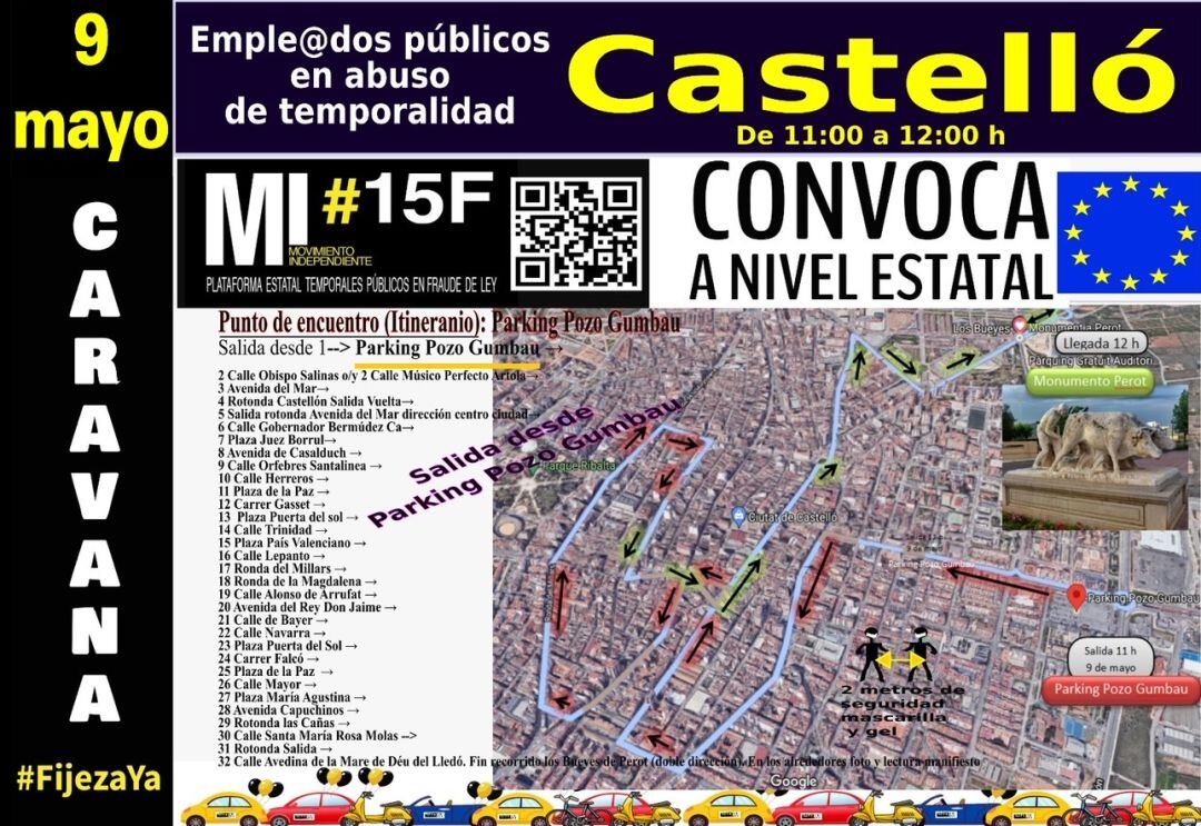 Trabajadores públicos temporales protestan contra los despidos sin indemnización este domingo en una caravana