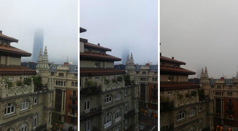 La niebla se traga Torre Iberdrola en Bilbao