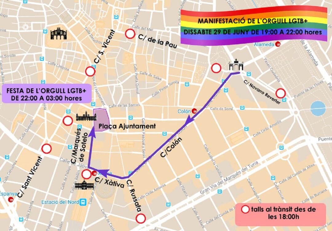 Recorrido de la manifestación LGTB+