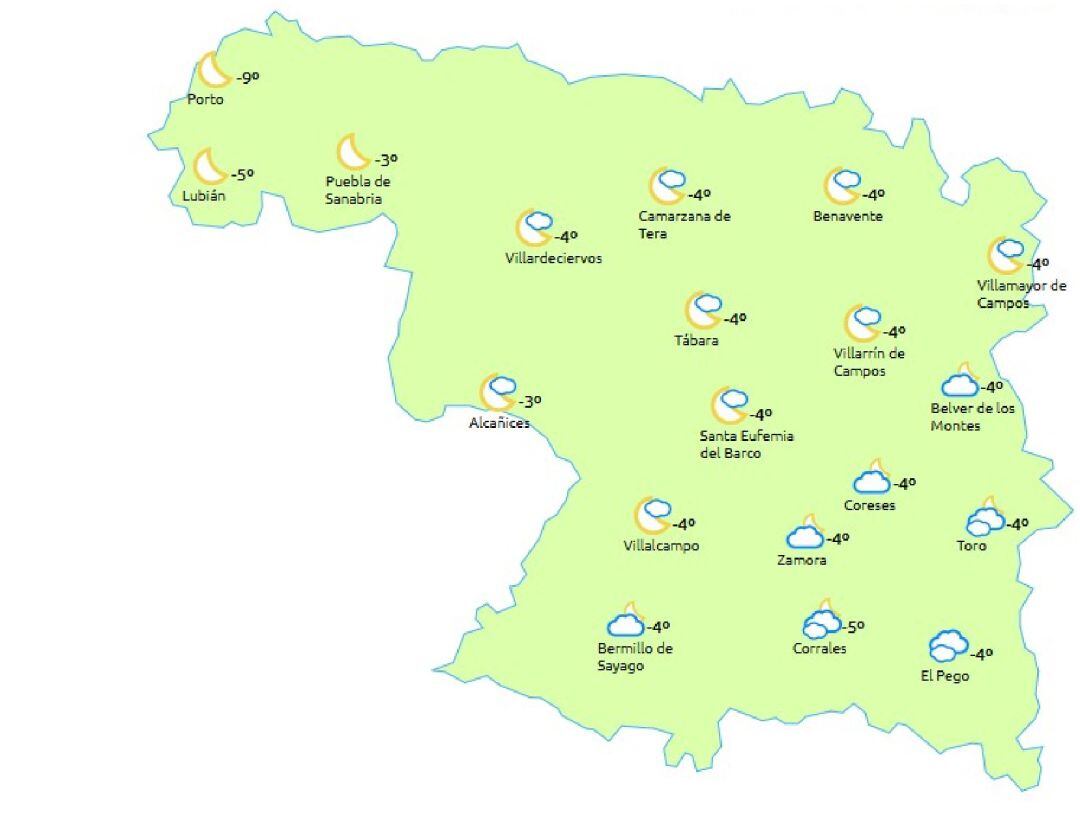 Previsión de temperaturas en la madrugada del jueves