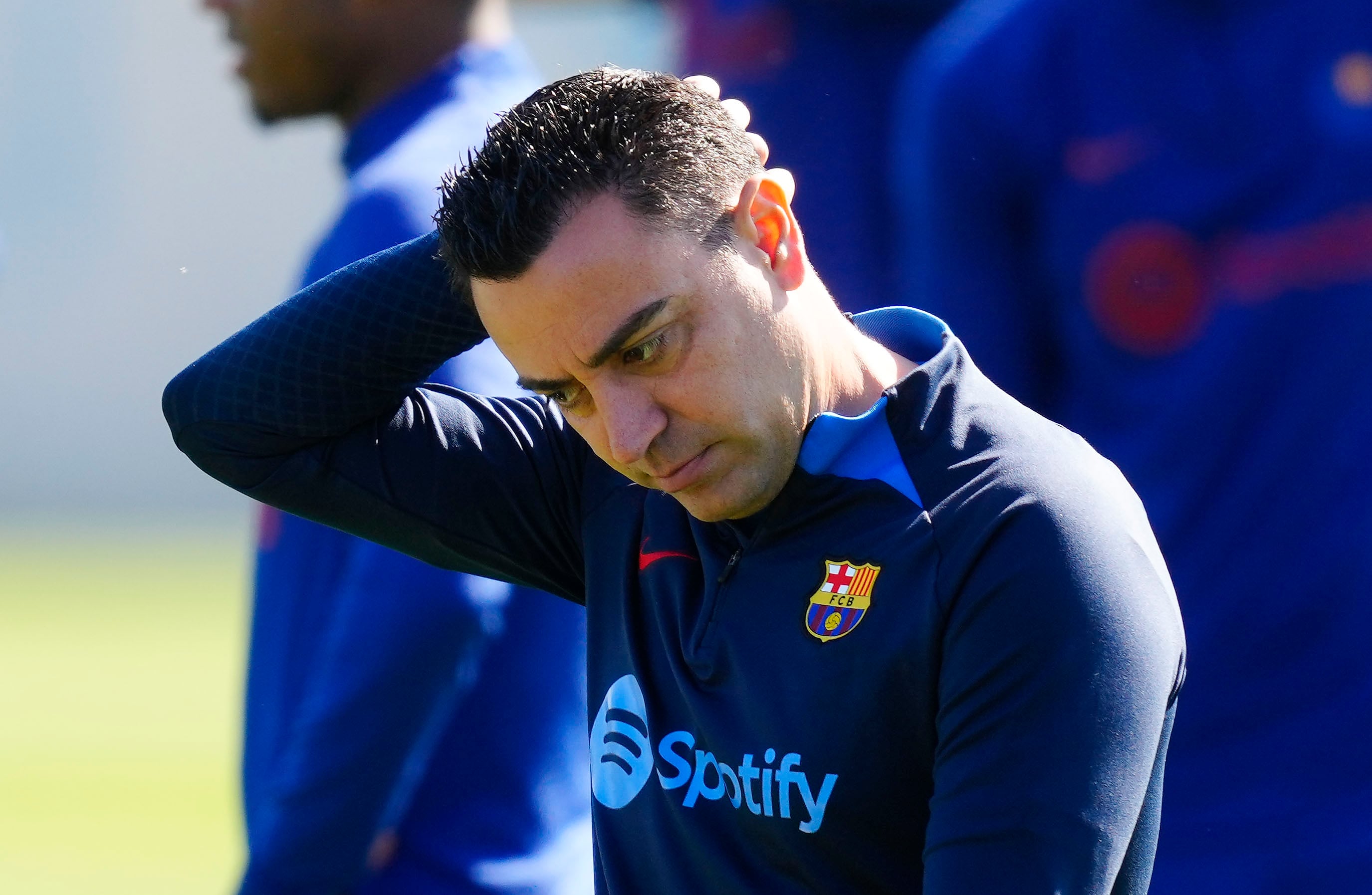 Xavi, durante el entrenamiento del Barça.