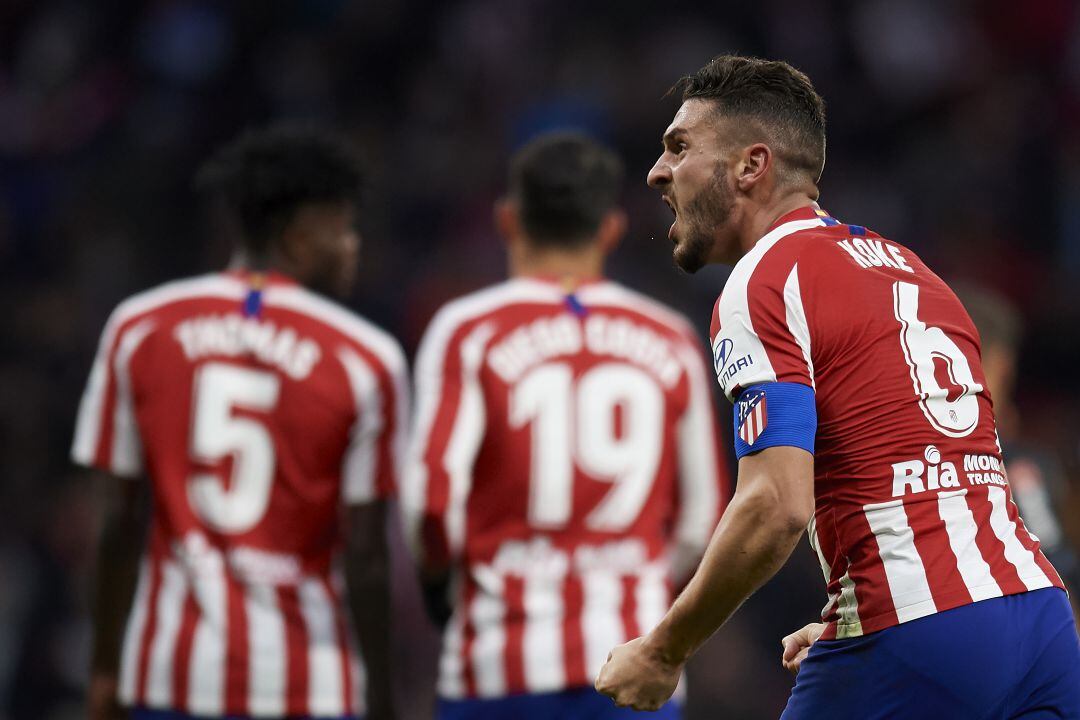 Koke celebrando el tercer gol del Atlético - Espanyol