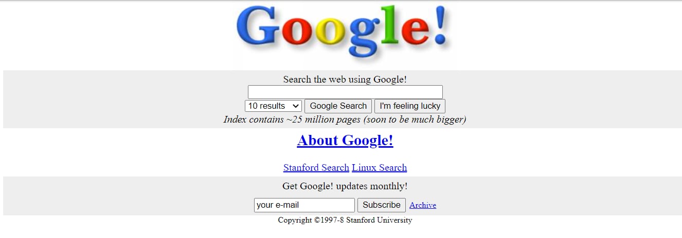 Página web de Google de 1998.