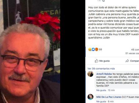 Mensaje que anunciaba en el grupo de Facebook 'Yo me crié en el Polígono del Valle' la muerte de Julián Cabrera.