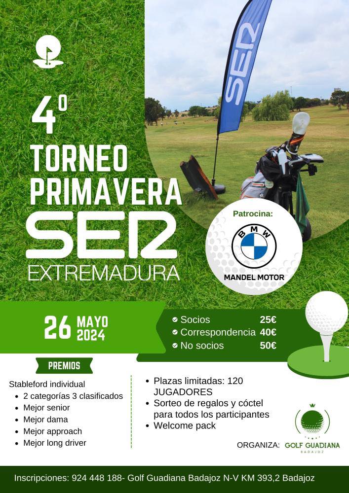 Cartel del 4ºTorneo Primavera SER Extremadura de golf.