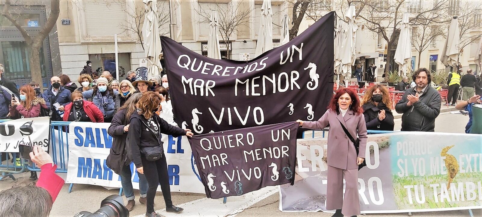 Defensores de la ILP del Mar Menor se concentran frente al Congreso. Archivo