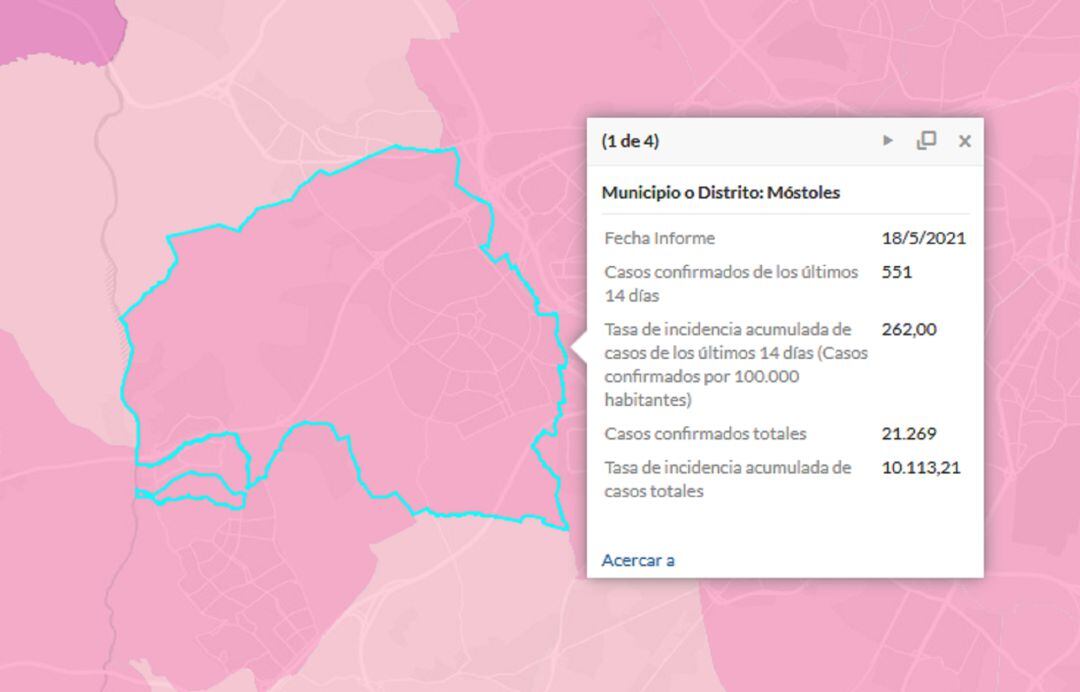 Situación epidemiológica de Móstoles a 18 de mayo de 2021