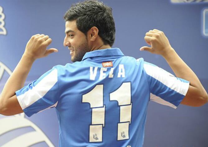 Carlos Vela durante el acto de presentación de la equipación de la pasada temporada.
