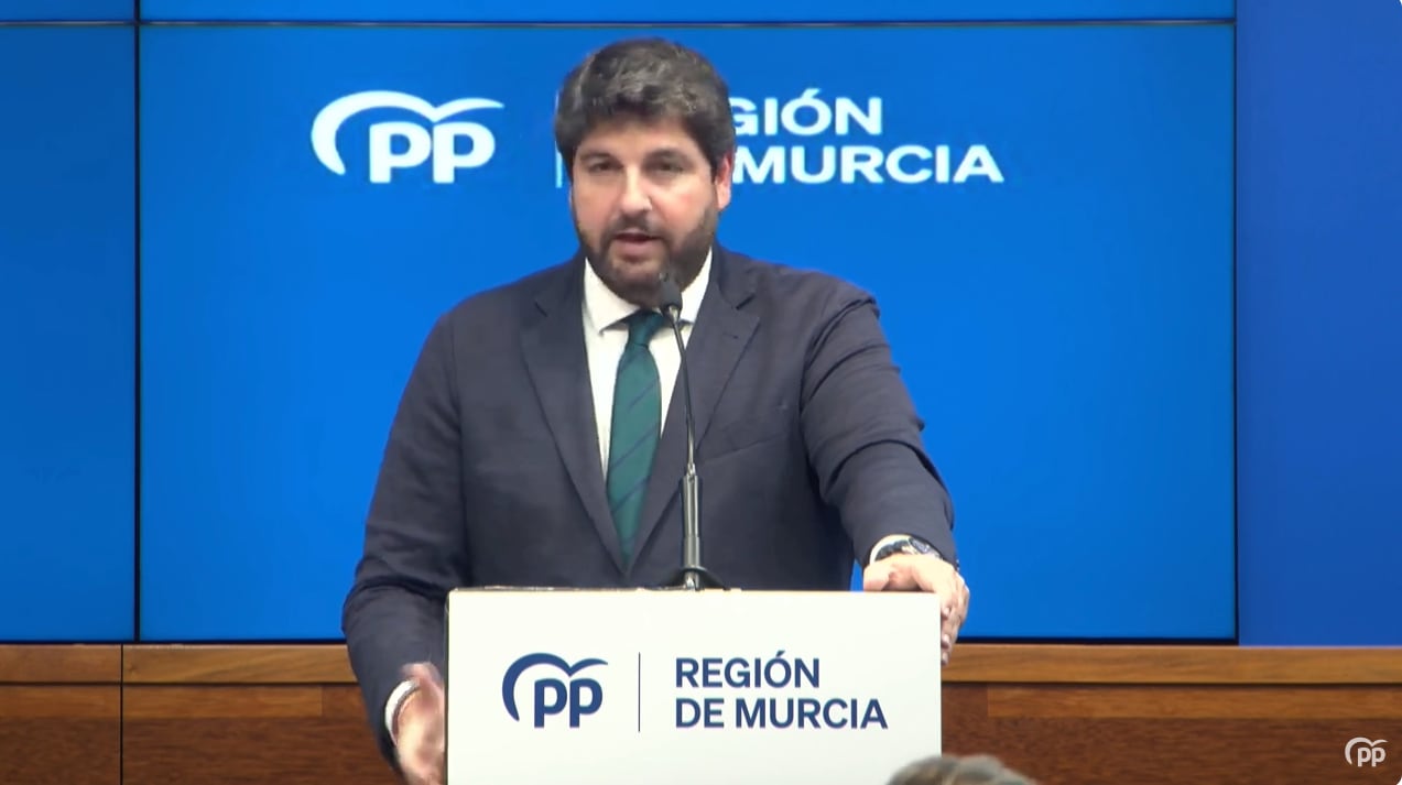 López Miras este lunes en la sede del PP en Murcia