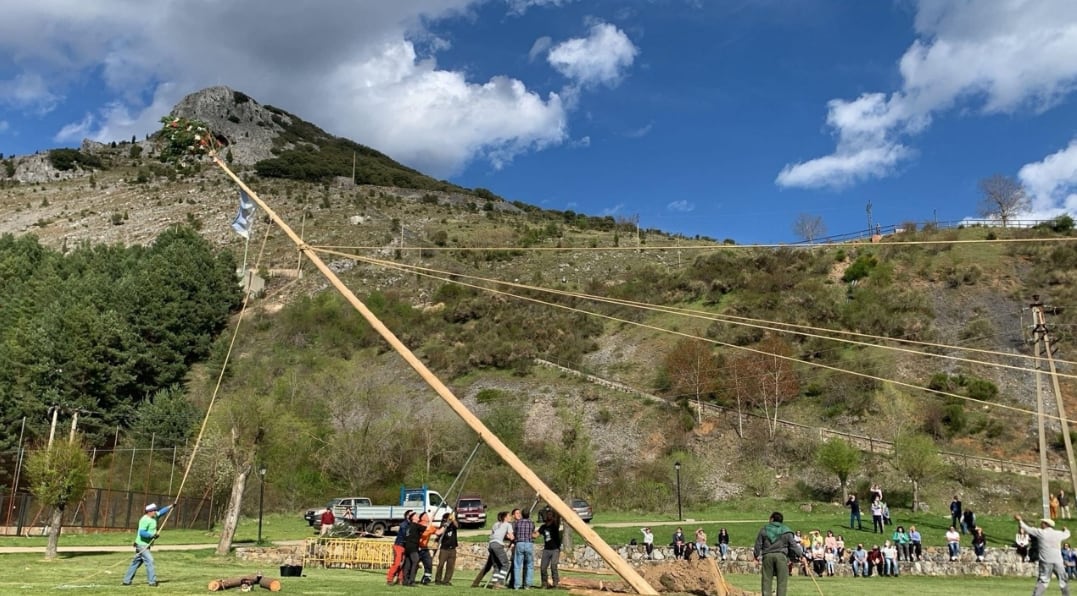 Alzando el mayo en Velilla del Río Carrión (Palencia)