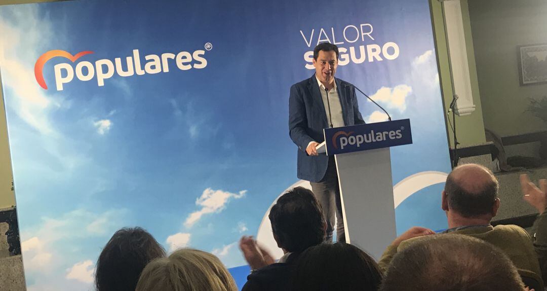 El presidente del PP andaluz, Juan Manuel Moreno Bonilla, durante su mitin en Jaén.