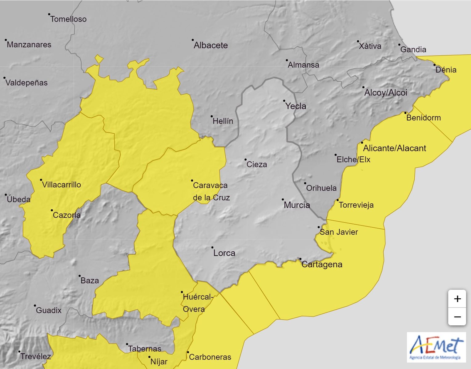 Aviso amarillo por fenómenos costeros en la Región de Murcia