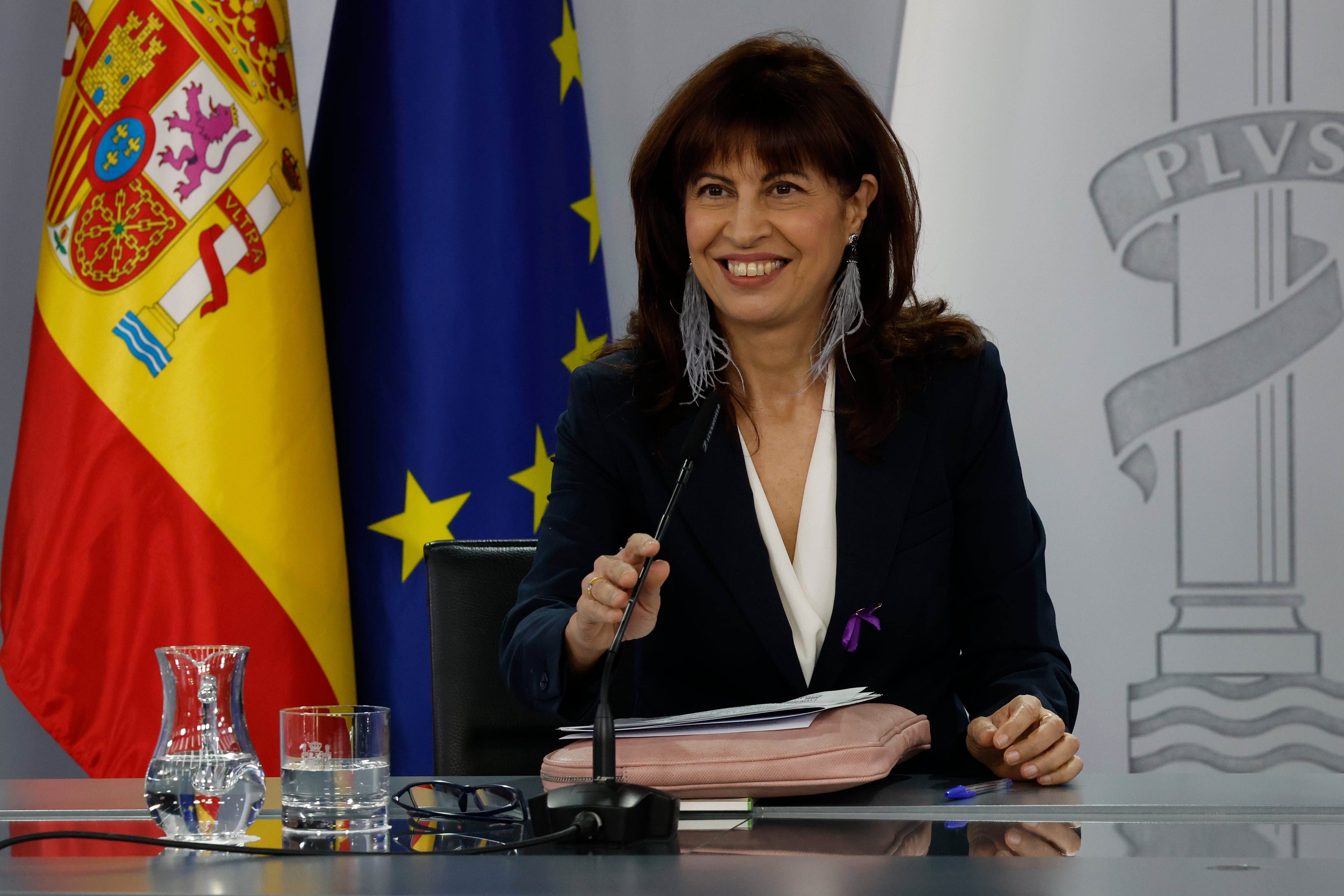 La ministra de Igualdad, Ana Redondo, a su llegada a la rueda de prensa posterior a la reunión del Consejo de Ministros.