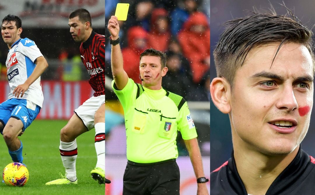 Lozano, Rocchi y Dybala lucen una banda roja pintada en la cara en contra de la violencia de género