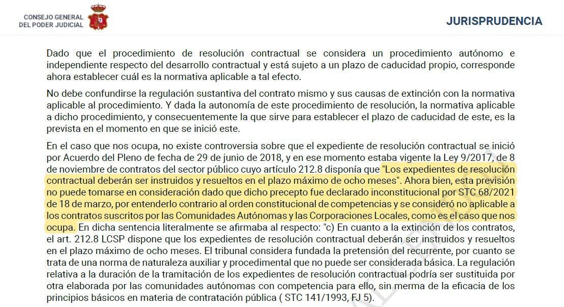 Fragmento de la sentencia del Supremo donde recuerda que el plazo de ocho meses fue declarado inconstitucional