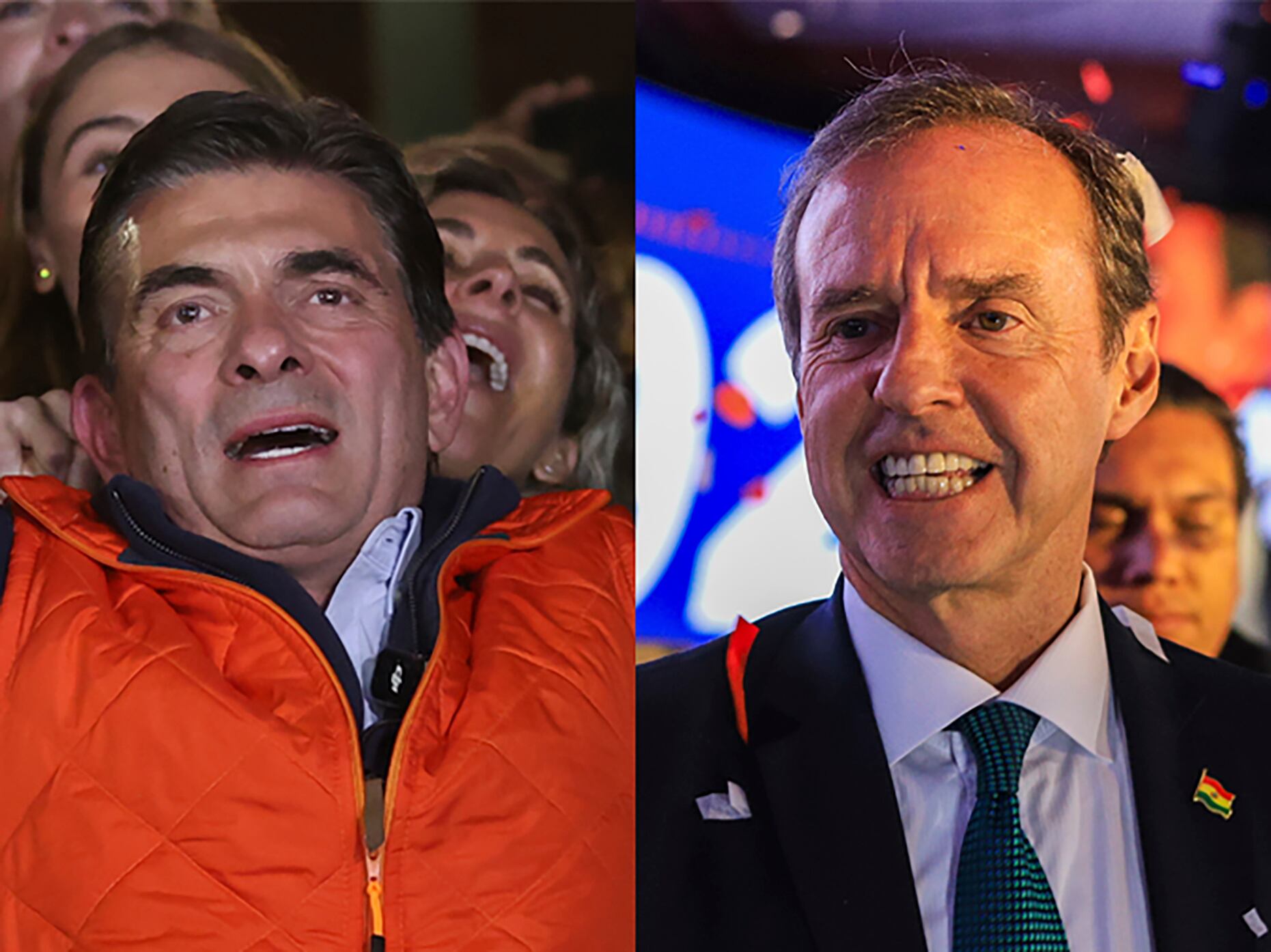 Combo de fotografías donde aparecen Rodrigo Paz Pereira (i) y Jorge Quiroga. Paz Pereira y Quiroga, ambos opositores, reaccionaron a que disputarán una inédita segunda vuelta por la Presidencia en octubre, tras las elecciones generales realizadas este domingo