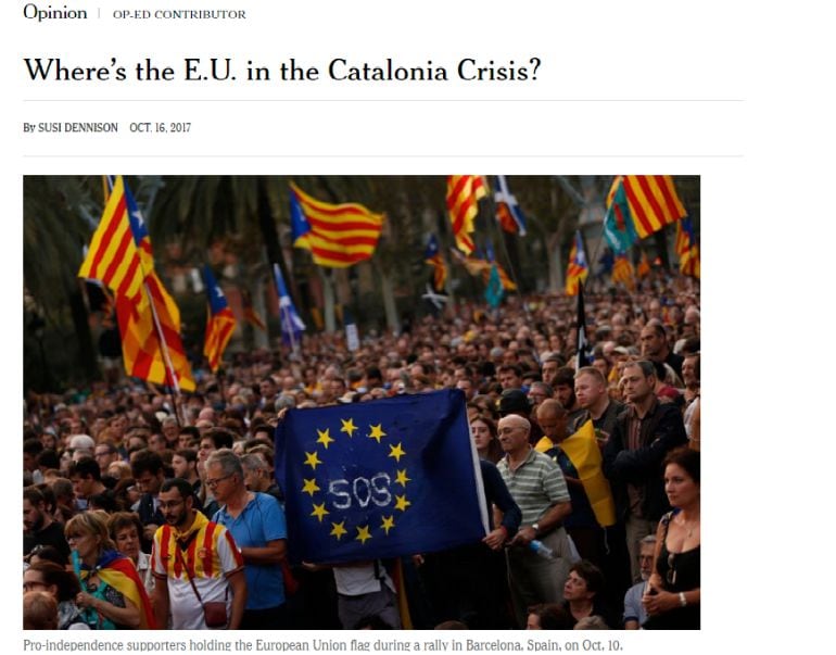 Editorial en el diario &#039;The New York Times&#039; sobre Cataluña y la inacción de la Unión Europea