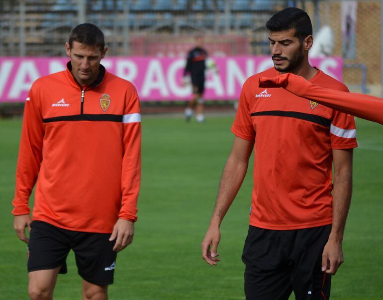 Rubén y Álamo trabajando en una sesión de entrenamiento del Real Zaragoza