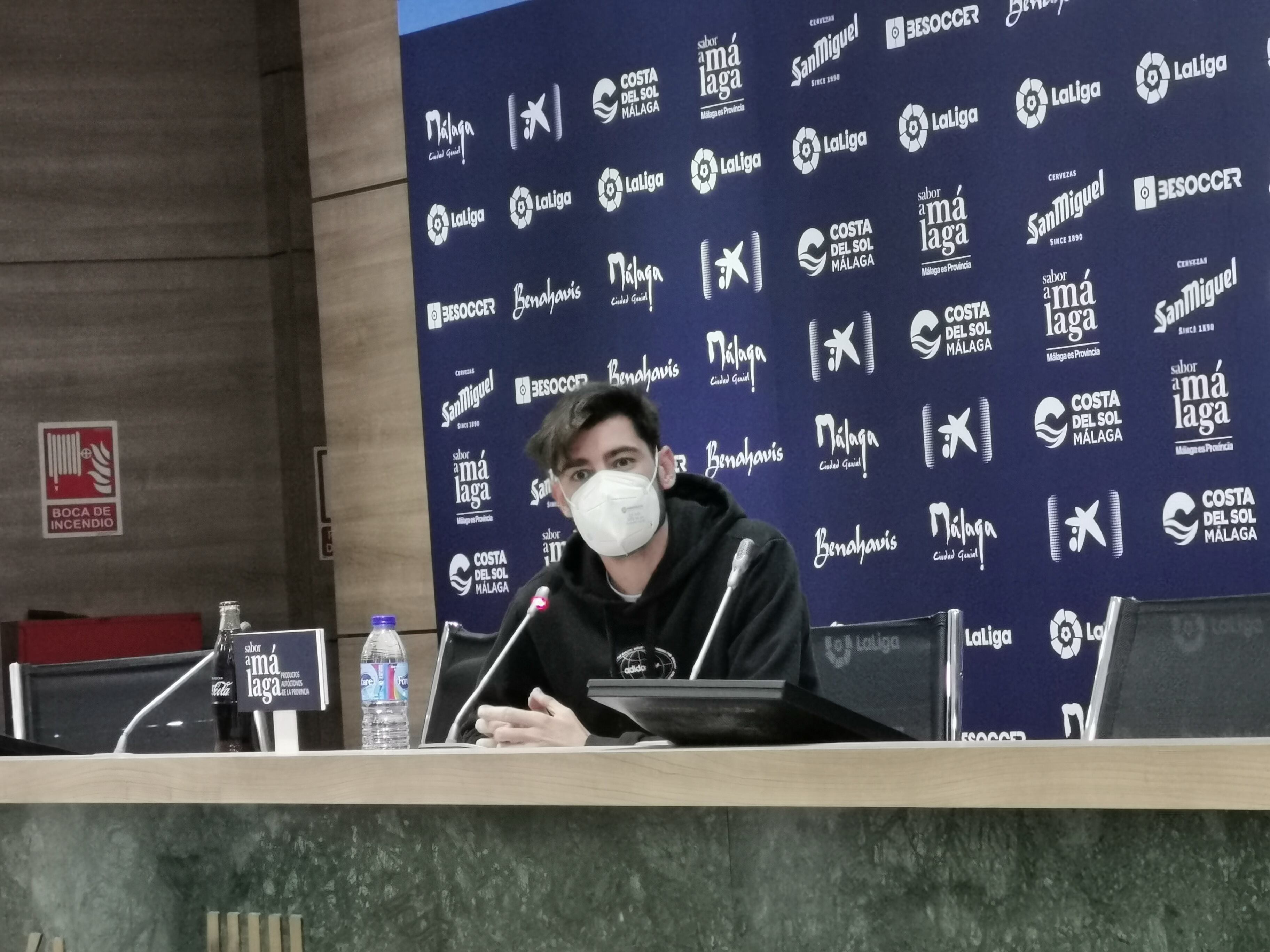 Jozabed Sánchez, en la sala de prensa de La Rosaleda