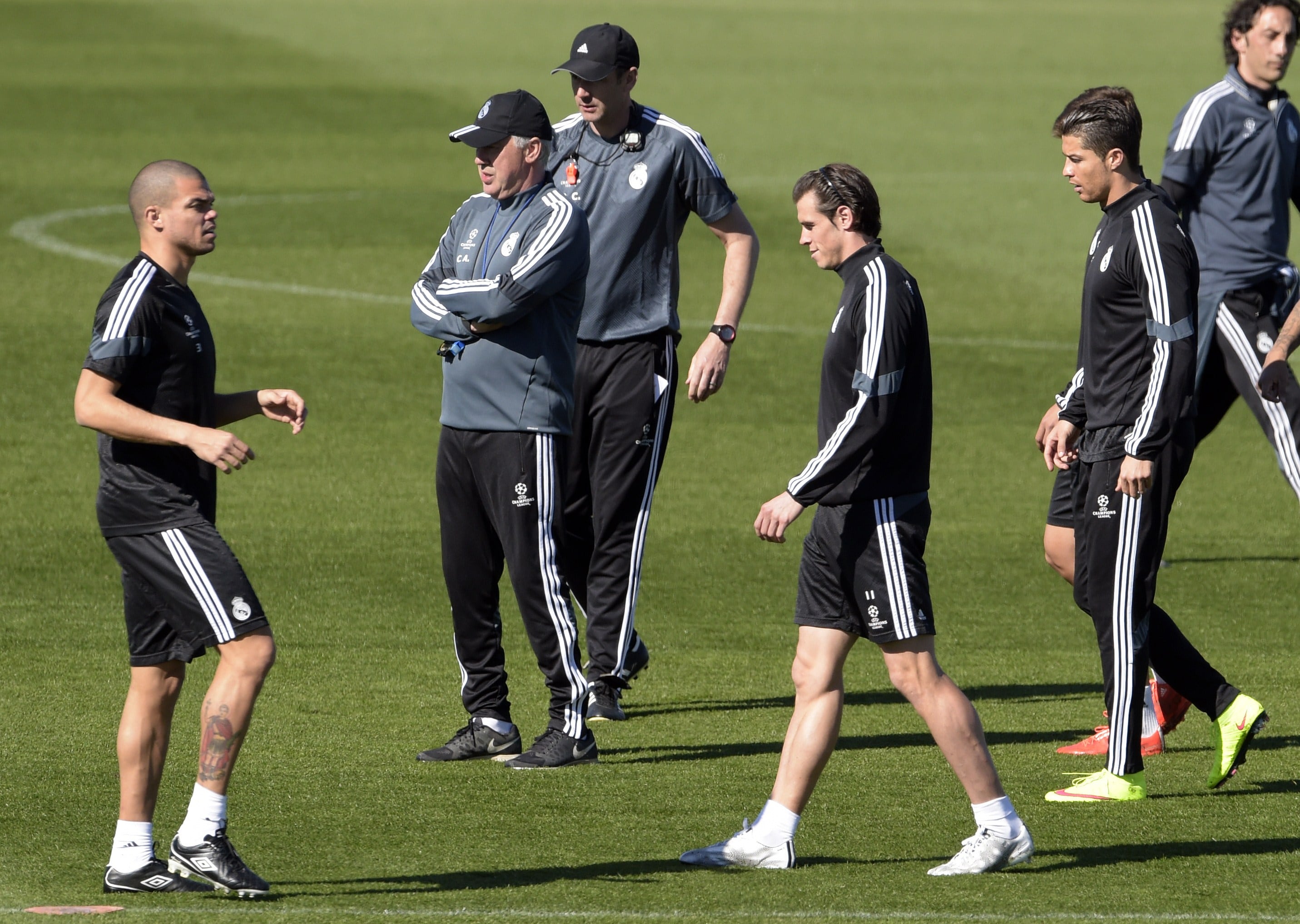 Pepe, durante un entrenamiento con el Real Madrid dirigido por Carlo Ancelotti