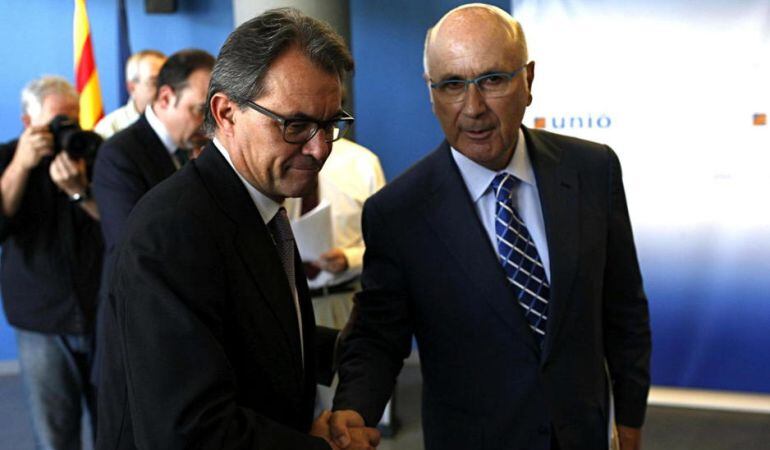 El líder de UDC, Josep Antoni Duran Lleida, y el presidente catalán y de CDC, Artur Mas.