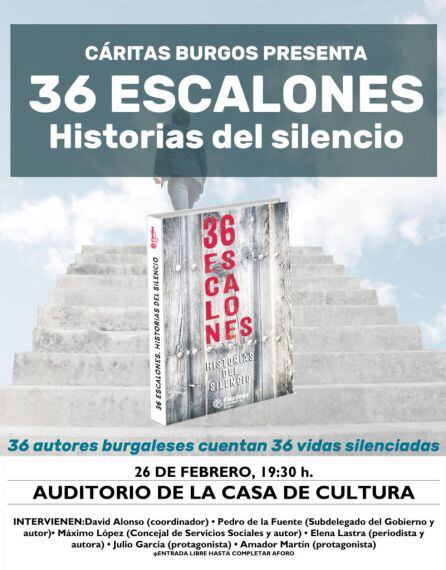 Cartel de la presentación en Aranda del libro 36 Escalones. Historias del silencio