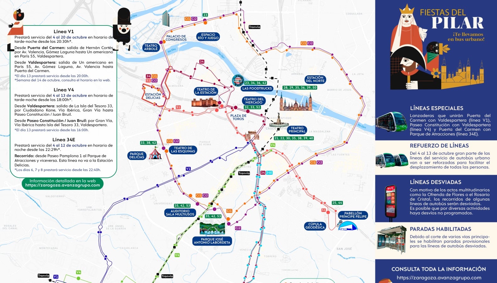 Tranvía y autobuses en Fiestas del Pilar 2024