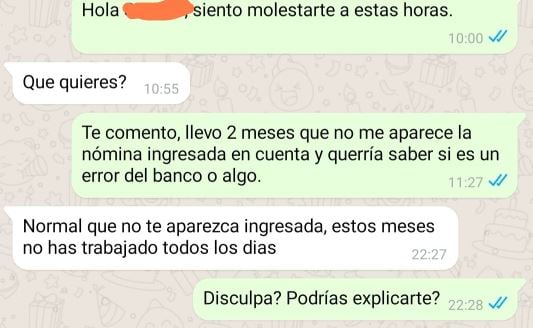 La conversación en la que un camarero denuncia trato abusivo de su jefe.