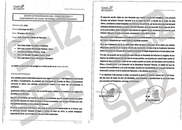 Acta de la sesión extraordinaria del comité de Ética y Cumplimiento del Canal de Isabel II