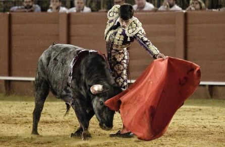 Muletazo natural de la seria actuación de Aquilino Girón ante el novillo que cerró plaza