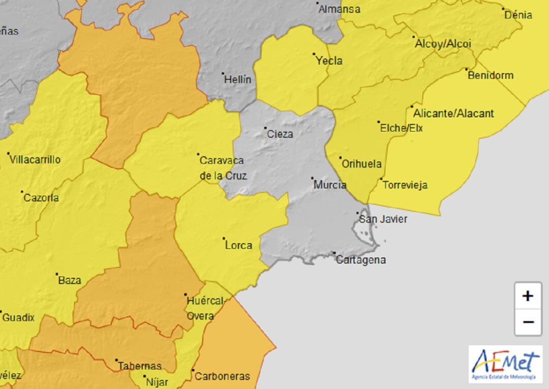 La AEMET mantiene hoy activos los avisos amarillos por vientos en la Región de Murcia 