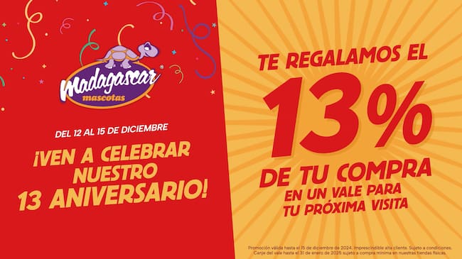 Madagascar Mascotas regala el 13% de tu compra en un vale para tu próxima visita
